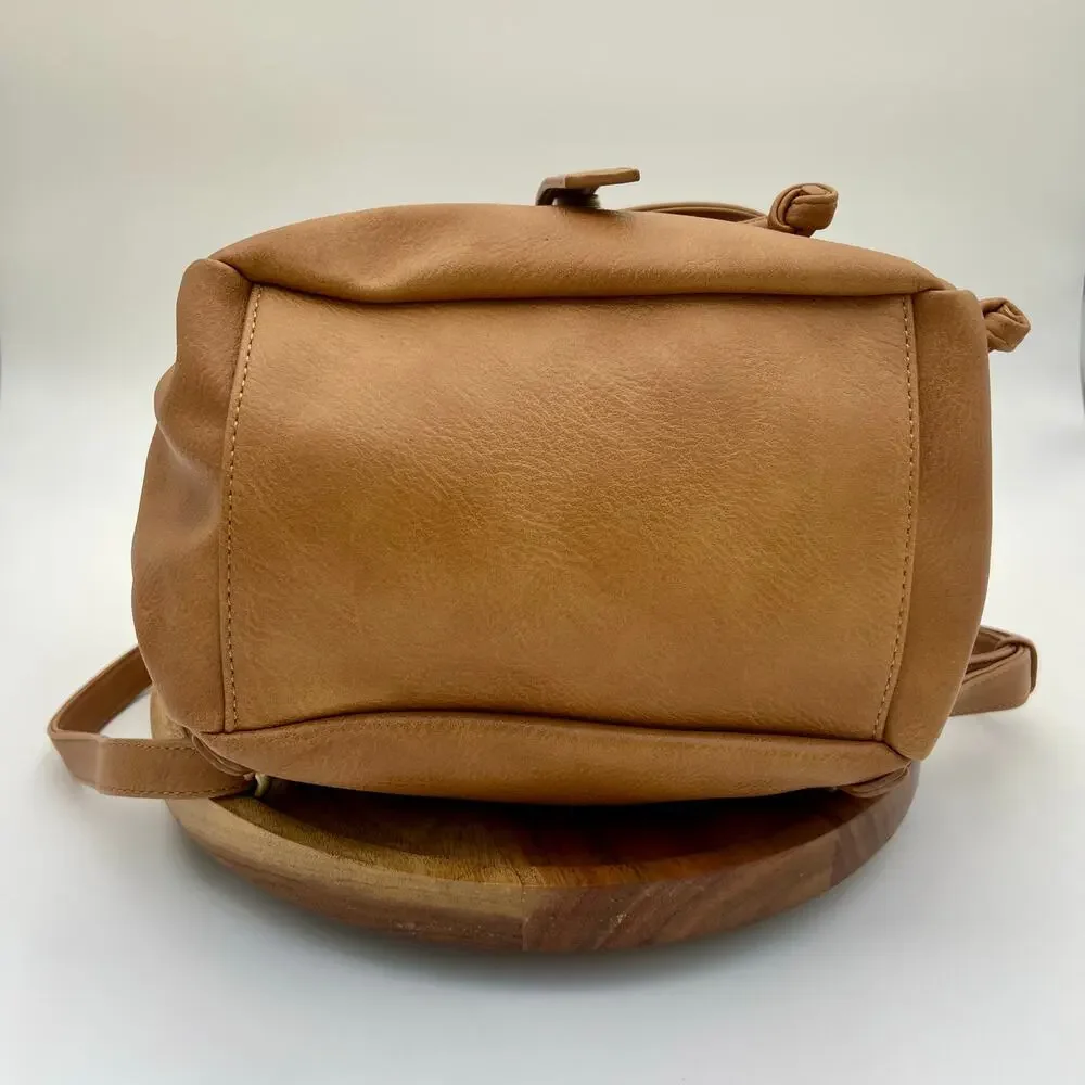 Antik Kraft Stephanie Backpack Tan Vegan Leather Bucket Crossbody Bag Top Handle - Picture 9 of 15